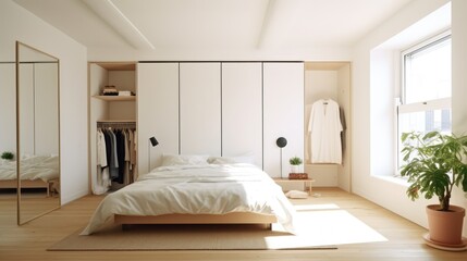 Fototapeta na wymiar white modern light luxury style bedroom warm big bed master bedroom background