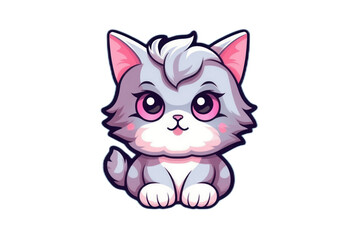 Kawaii Kitten Sticker Design. Thick Stroke. Generative AI