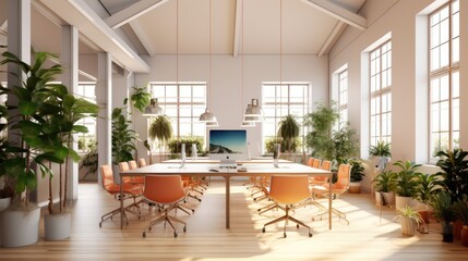 interior scene and mockup, office interior in a Scandinavian design. Generative AI