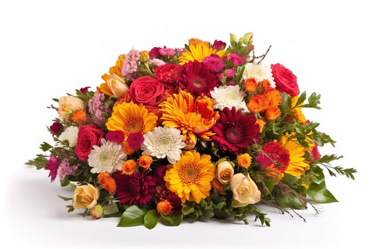 Colorful bouquet of flowers isolated on white background. Generative AI