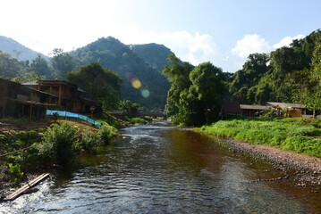 Fototapeta premium Nan Thailand December 26 2022 Sapan Village resort with luxury and convenience A village in the midst of a natural valley.