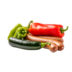 Red, Green and yellow peppers on white PNG background