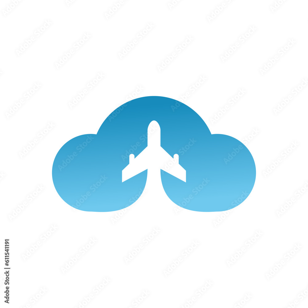 Wall mural cloud with airplane design logo template illustration