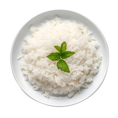 Rice on a plate on a white PNG background