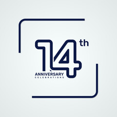 14th anniversary logo design with double line style concept, logo vector template