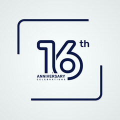 16th anniversary logo design with double line style concept, logo vector template