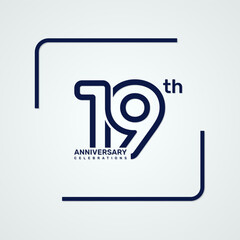 19th anniversary logo design with double line style concept, logo vector template