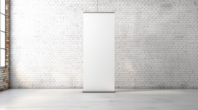 Blank 1x2 banner on a white background. Vertical banner in a barren space Generative AI