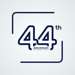 44th anniversary logo design with double line style concept, logo vector template