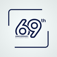 69th anniversary logo design with double line style concept, logo vector template