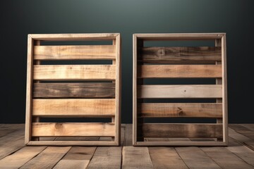 Illustration of two empty photo frames with wooden pallets Generative AI