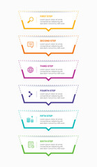 6 step infographic template design. vertical step by step business. colorful elements design.