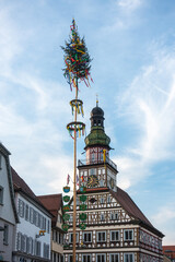 colorful maypole in historical city