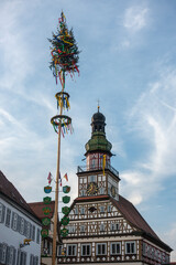 colorful maypole in historical city