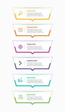 6 Step Infographic Template Design. Vertical Step By Step Business. Colorful Elements Design.