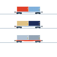 A platform car with a container. Flat vector illustration