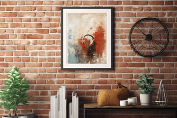 mock-up poster frame with a brick wall in an interior, Generative AI
