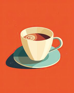 Flat color illustration of a coffee cup. The design is simple yet effective, showing the warmth and comfort associated with coffee. Generative AI