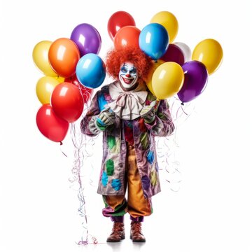 カラフルで滑稽な恰好だが怖い顔のピエロ：AI作品
