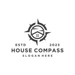 Real estate vector logo design, simple realty with compass and house