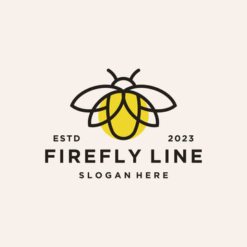 Minimalist line art firefly logo vector illustration design.
