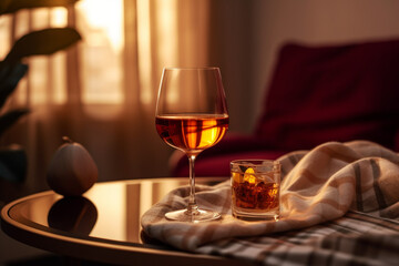 Naklejka premium Wine Swirling in a Glass, Mid-angle Shot, created with Generative AI