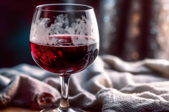 Red Wine in a Crystal Glass, Close-up Shot, created with Generative AI