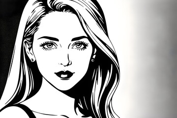 Pretty Model Women in black and white drawing