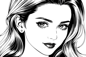 Pretty Model Women in black and white drawing