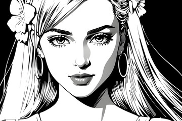 Pretty Model Women in black and white drawing
