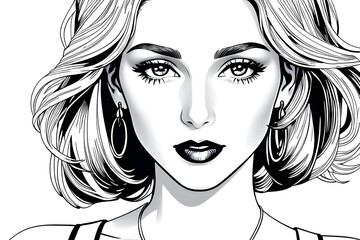 Pretty Model Women in black and white drawing