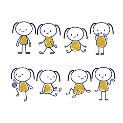 Vector. character, stickman. girl vector. funny stickman. hand draw stickman. Set of cartoon stickmen. separate vectors.