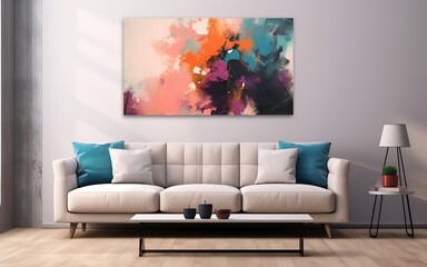living room interior background with modern sofa and abstract painting