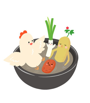 Korean food samgyetang character illustration, 한국 음식 삼계탕 캐릭터 일러스트