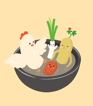 Korean food samgyetang character illustration, 한국 음식 삼계탕 캐릭터 일러스트