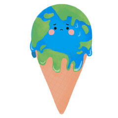 Cute Earth ice cream melting