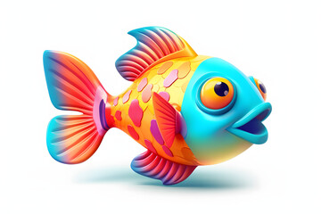 Fototapeta premium Cute Colorful cartoon 3d Fish with big eyes, Color full 3d cartoon fish, cute 3d fish created with generative AI
