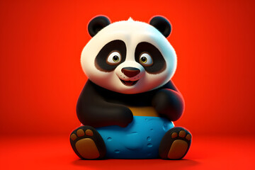 Cute 3d Panda with isolated background, 3d Cartoon Panda, Colorful Panda generative AI
