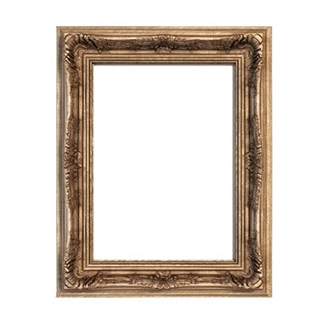 Antique Gold Frame Isolated On Transparent Background Cutout