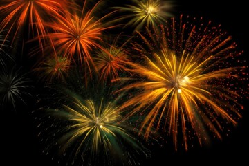 Obraz premium five multicolored fireworks on a black background