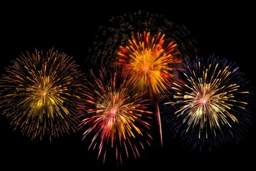 five multicolored fireworks on a black background