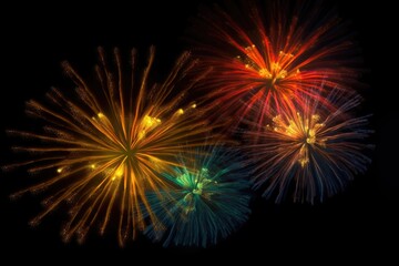 Fototapeta na wymiar five multicolored fireworks on a black background