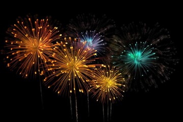 Fototapeta premium five multicolored fireworks on a black background