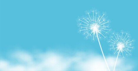 spring time dandelion flower seeds with clouds vector