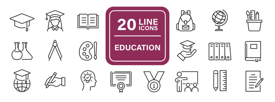Education thin line icons. Editable stroke. For website marketing design, logo, app, template, ui, etc. Vector illustration.
