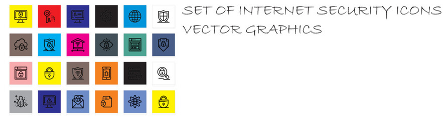 Security web icons in line style Guard cyber security password smart home safety data protection key shield lock unlock eye access