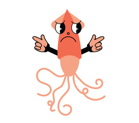 comic squid characters in retro cartoon style. Cute comic gloved hands characters in cartoon 1930s style. Doodle Comic characters for any life situation in new trend style.