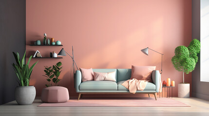 modern living room with sofa pastel color
