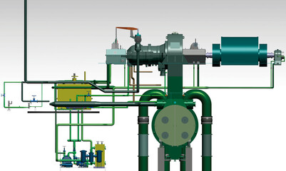 steam turbine coal power plant 3D illustration