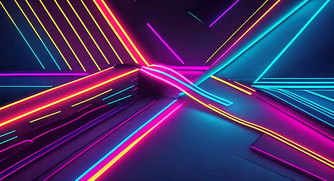 3D render abstract minimal glowing Neon line background and wallpaper ai generative.